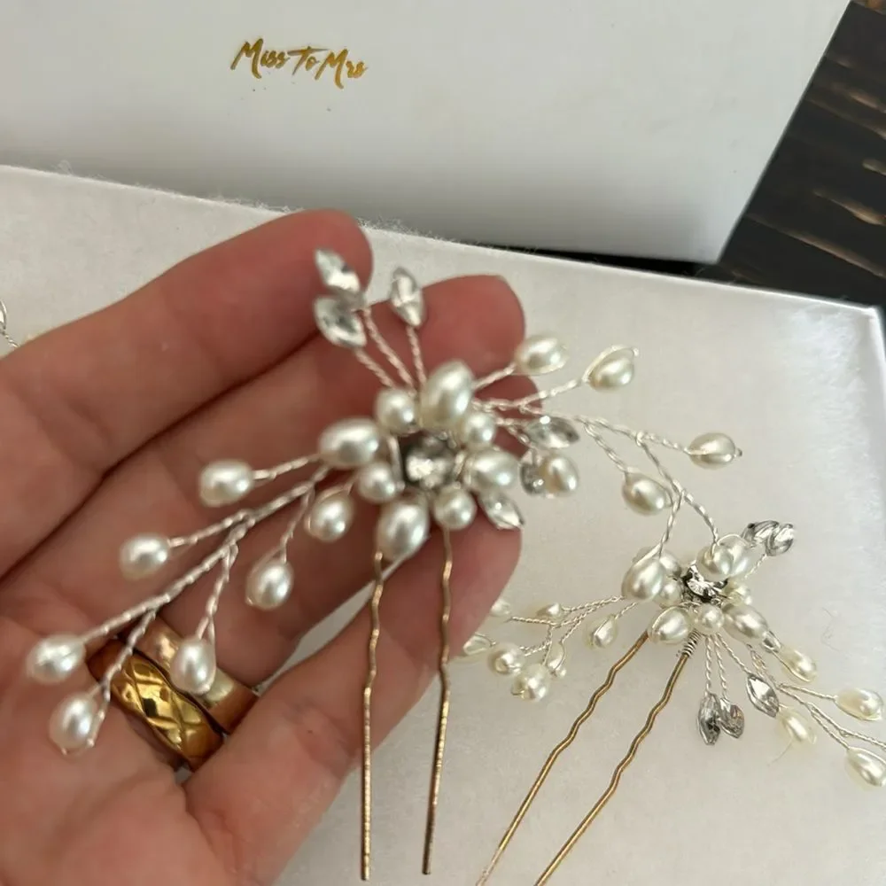 Hair Couture Pearl & Rhinestone Jewel wedding formal occasion Hair Pins set of 3
